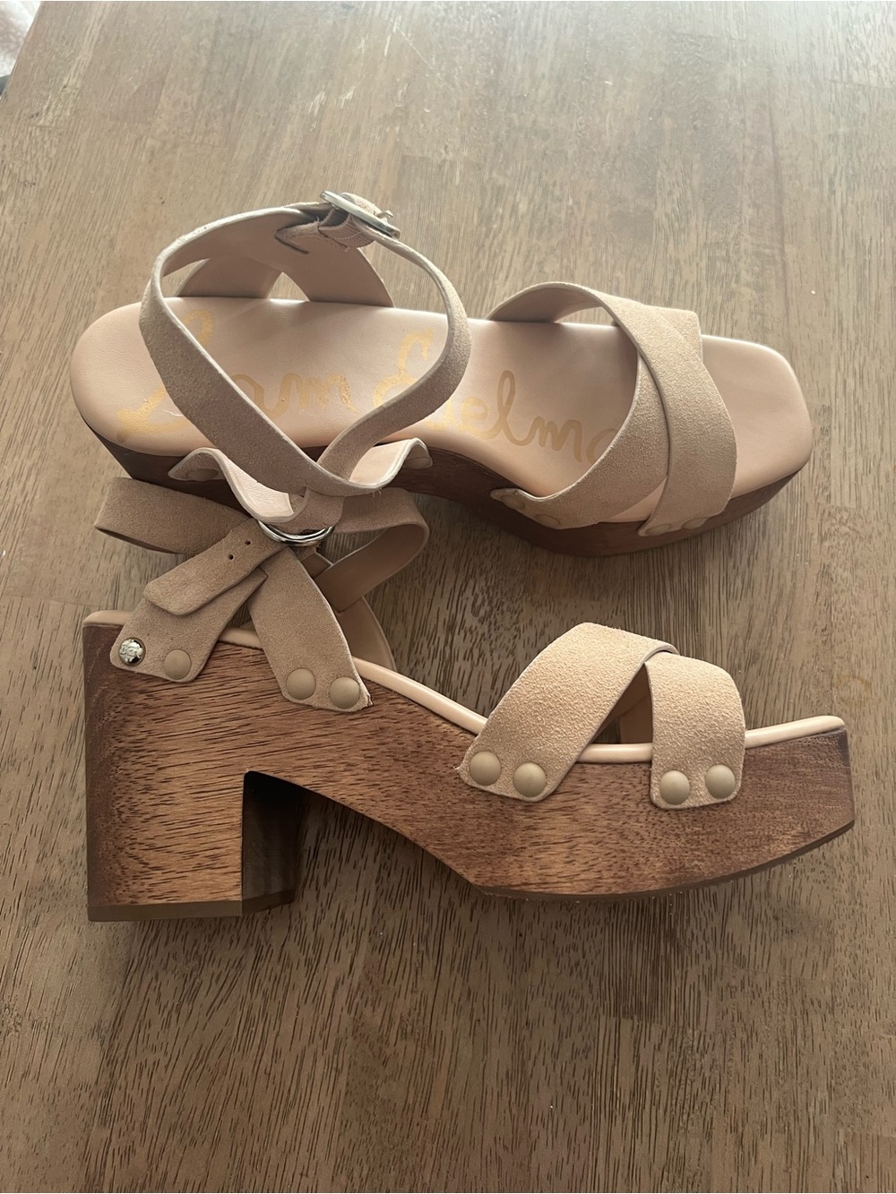 Sam Edelman Josefine Platform Heeled Sandal Modern chunky Beige Leather size 10 - Picture 2 of 6